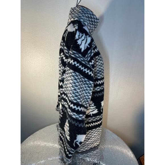 90s essentials style fleece Black and White deer tree Medium - Picture 14 of 14